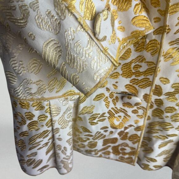 Vintage Blazer Oscar De La Renta Jacket Gold Cream Animal Brocade Women's 12 - Picture 4 of 8